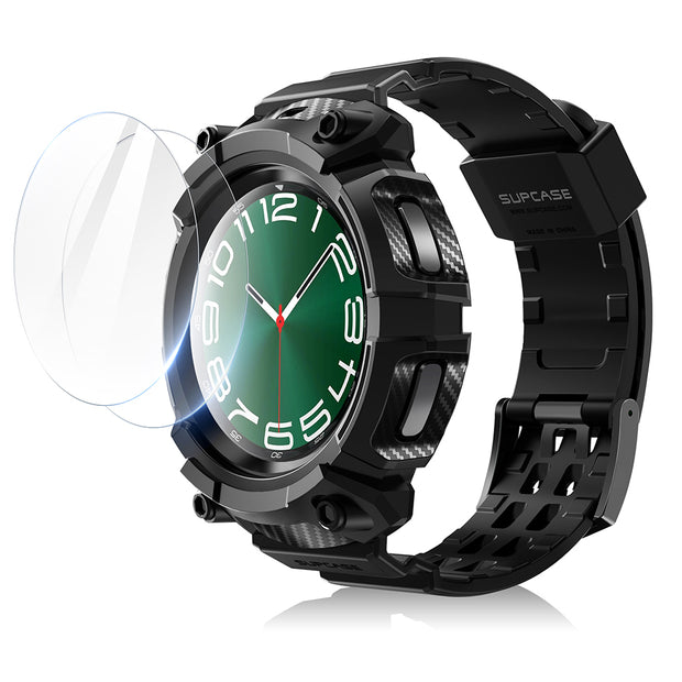 Galaxy Watch6 47mm Unicorn Beetle PRO Wristband Case with Glass Screen Protectors-Black
