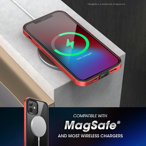 iPhone 12 6.1 inch Unicorn Beetle Edge Clear Bumper Case-Metallic Red