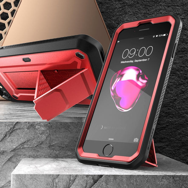 iPhone SE Unicorn Beetle Pro Full-Body Case with Kickstand-Metallic(open box) Red