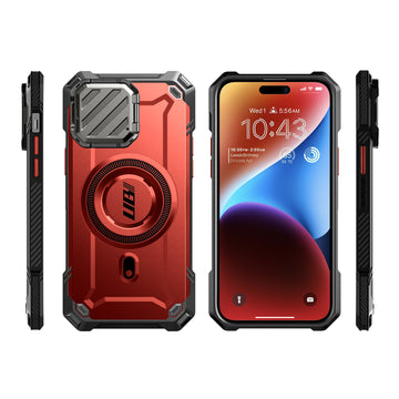 Étui En Cuir Véritable Suncase Pour IPhone 14 Max (6,7") – Coque Silicone Incluse – Fermeture Magnétique – Rouge Antique