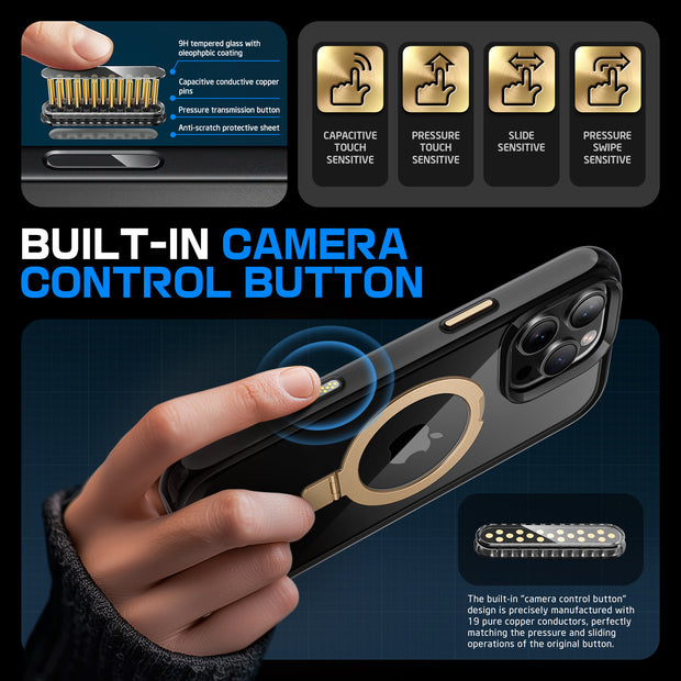 iPhone 16 Pro Max 6.9 inch Unicorn Beetle MAG Stand Slim Clear MagSafe Camera Control Button Case-Black/Gold