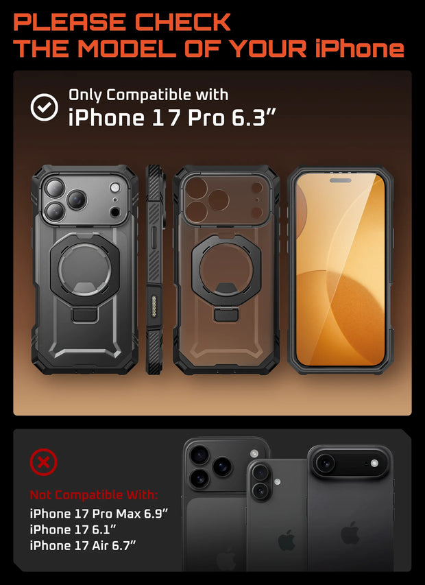 UB GRIP PRO Series iPhone 17 Pro MagSafe Phone Case with HD Tempered Glass - Black