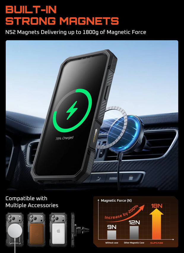 UB GRIP PRO Series iPhone 17 Pro MagSafe Phone Case with HD Tempered Glass - Black