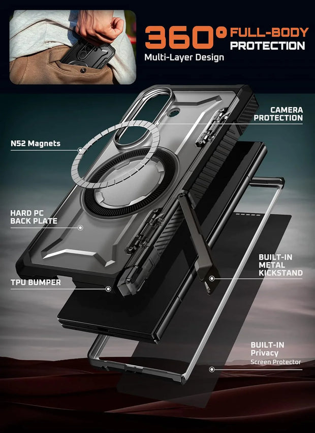 UB GRIP Series Galaxy Z Fold7 MagSafe Case with Privacy Screen Protector - Dark