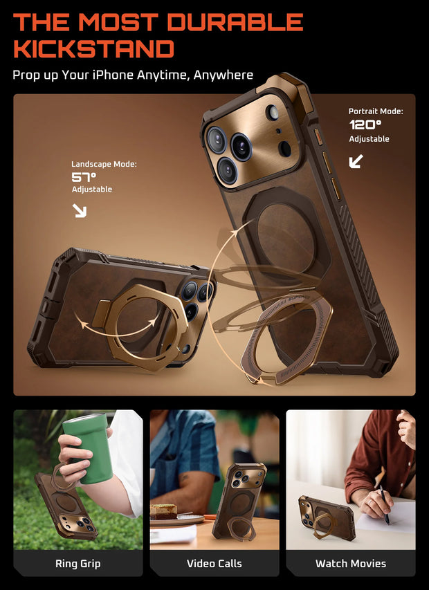 UB GRIP Series iPhone 17 Pro Max Premium Leather Phone Case - Brown