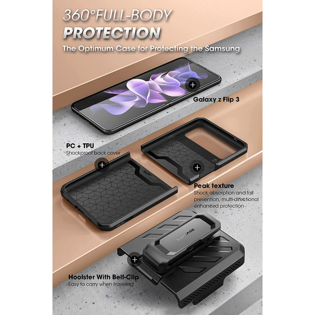Galaxy Z Flip3 Unicorn Beetle PRO Rugged Case with Belt Clip-Black