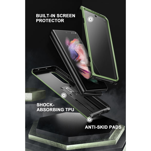Galaxy Z Fold3 Unicorn Beetle Kickstand Case with Screen Protector-Dark Green