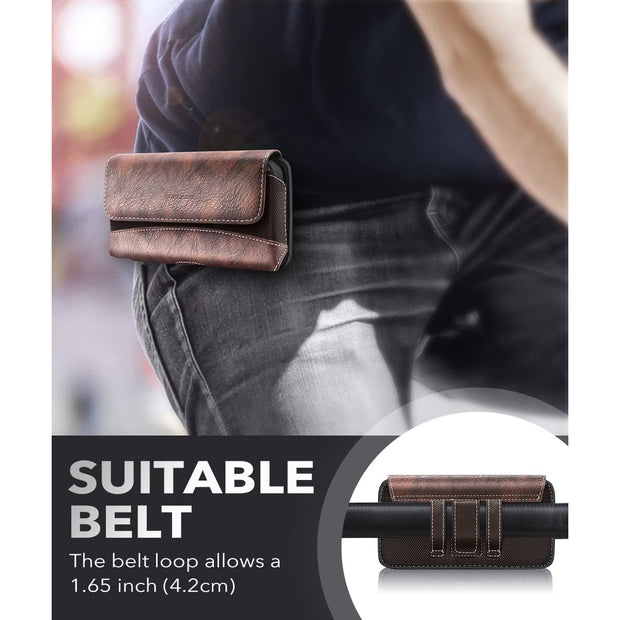 Universal Belt Clip Cell Phone Holster for Galaxy Fold and Large Phones-Brown