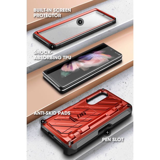 Galaxy Z Fold4 Unicorn Beetle PRO Rugged Case with S-Pen Holder-Metallic Red