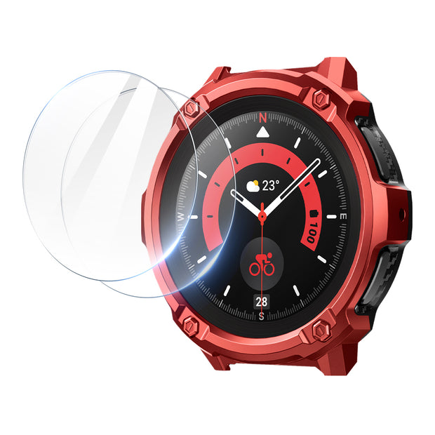 Galaxy Watch5 Pro 45mm Unicorn Beetle Rugged Case with Glass Screen Protectors-Metallic Red