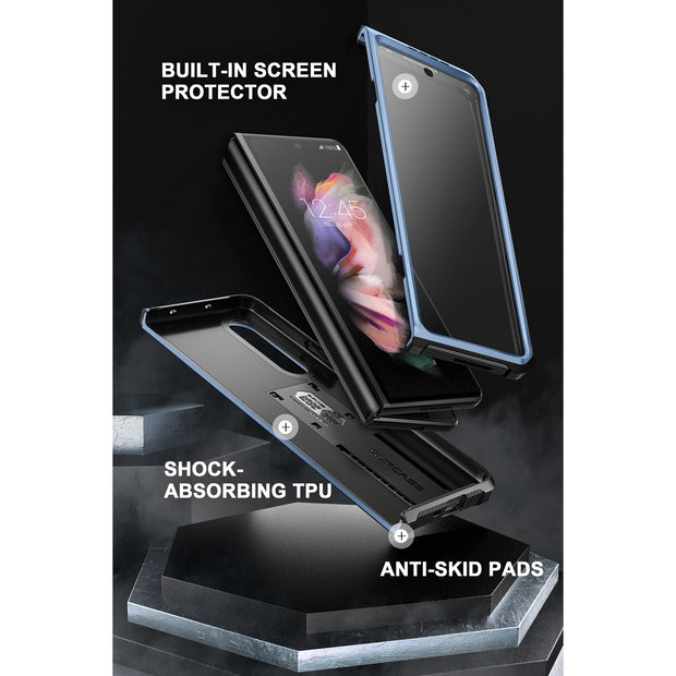 Galaxy Z Fold3 Unicorn Beetle Kickstand Case with Screen Protector-Metallic Blue