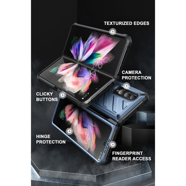 Galaxy Z Fold3 Unicorn Beetle Kickstand Case with Screen Protector-Metallic Blue