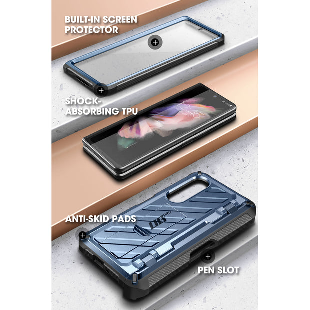 Galaxy Z Fold4 Unicorn Beetle PRO Rugged Case with S-Pen Holder-Metallic Blue
