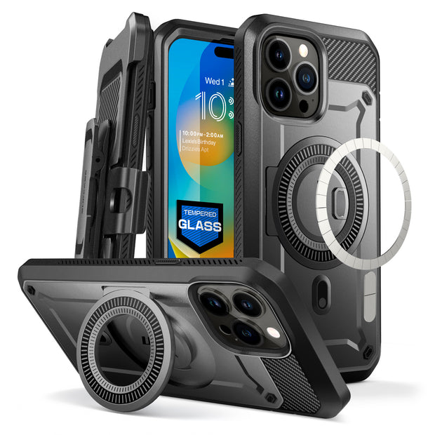 iPhone 14 Pro Max 6.7 inch Unicorn Beetle PRO MAG Rugged Case with Tempered Glass-Black