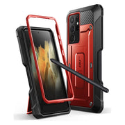 Galaxy S21 Ultra Unicorn Beetle Pro Rugged Case with S-Pen Holder - Metallic Red