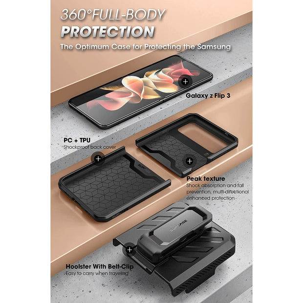 Galaxy Z Flip3 Unicorn Beetle PRO Rugged Case with Belt Clip-Metallic Red