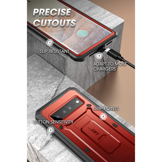 Google Pixel 6 Pro Unicorn Beetle PRO Rugged Holster Case-Metallic Red